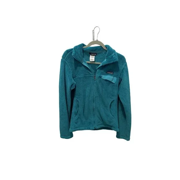 Patagonia Womens M Full-Zip Teal Textured Fleece Jacket With Chest Pocket And Co - Picture 2 of 5